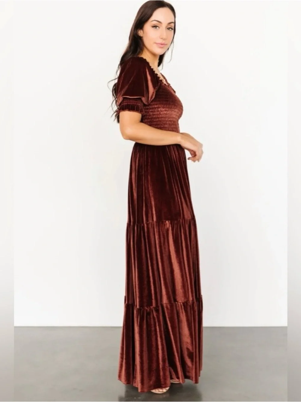 Baltic Born Velvet Clara Smocked Maxi Dress Brown NWT Size L Boho Fairy Cottage
